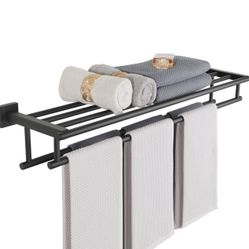Alise Towel Rack for Bathroom Wall Mount, Double Towel Bars with Shelf, SUS304 Stainless Steel Towel Holder for Bathroom,Matte Black Towel Hanger for 