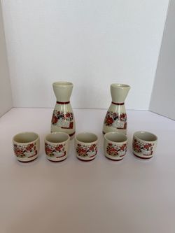 Vintage Japanese Kutani Porcelain 7pc Sake Set Signed Boxed