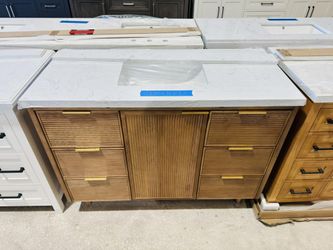 48” Bathroom Vanity in teak color , single sink soft close solid wood with vanity top in white  $799 
