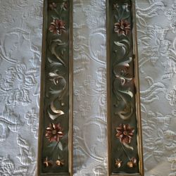 Set Of 2 Wall Hanging Raised Resin Rectangular Floral Wall Panel Plaques 