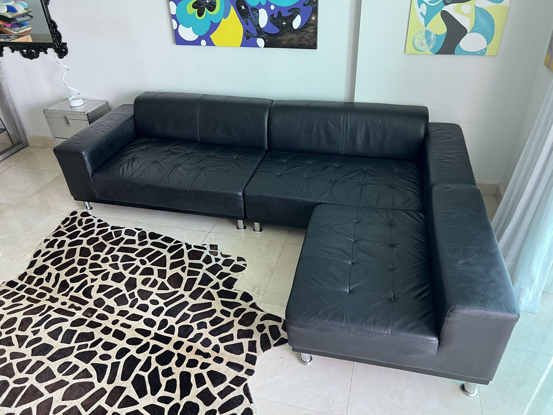 Black Leather Sectional $350 