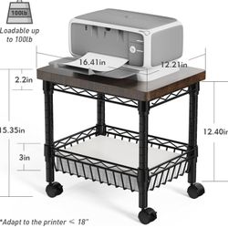 Printer Stand with Storage, Metal Printer Cart
