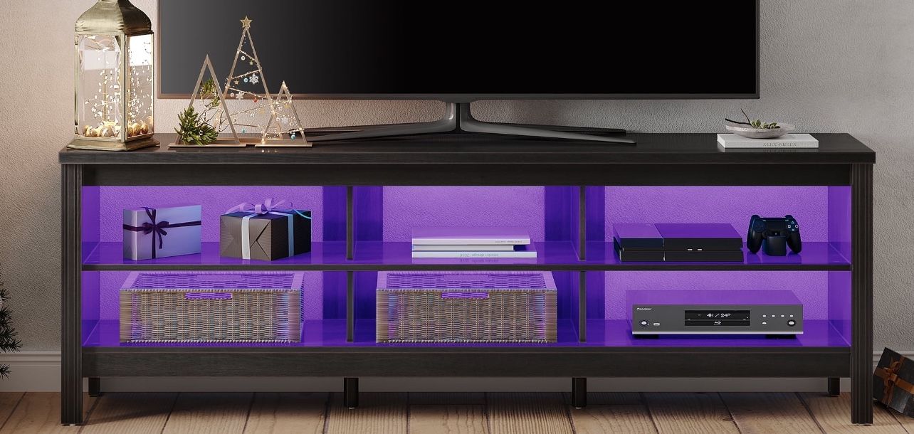 TV Stand for 75 inch TV with 6 Cubby for Living Room, Espresso TV Console for Bedroom, 70 inch
