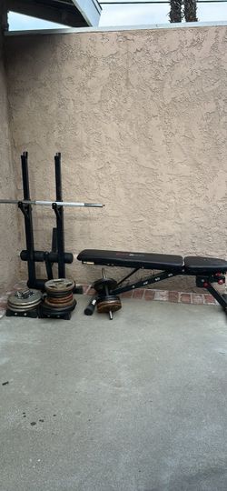 Weight Bench, Squat Rack, Barbell & Plates Set | workout equipment | home gym | fitness