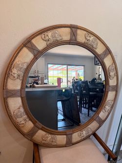 Large Round Wall Mirror with Elephant Frame
