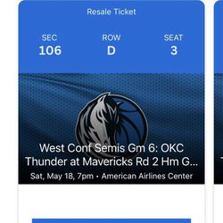 Mavericks Vs Thunder Tickets | Sat May 18