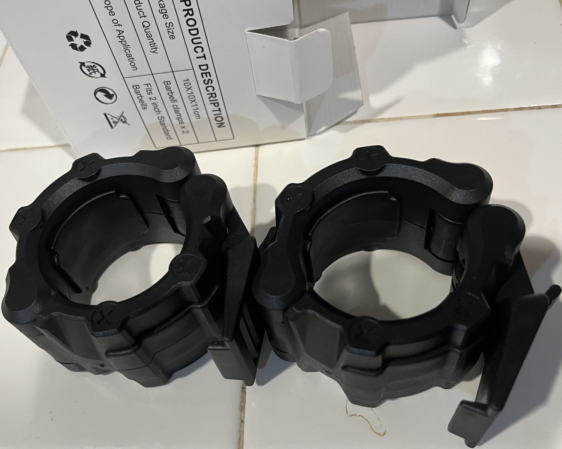 Olympic Barbell Clamps Collars Quick Release Pair Weight Clips For 2 Inch Barbell Black.