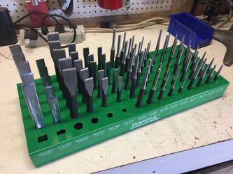 Retail display of punches and chisels.