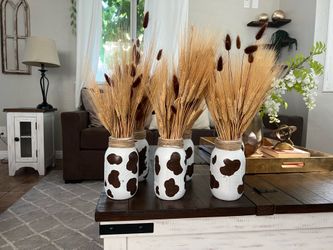 Large Western cow print mason jars centerpieces