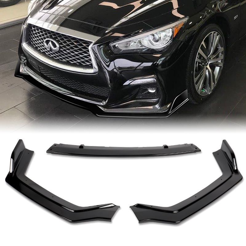 For 2018-2021 Infiniti Q50 Sport Painted Black Front Bumper Body Spoiler Lip Kit-(2-PU-511-PBK