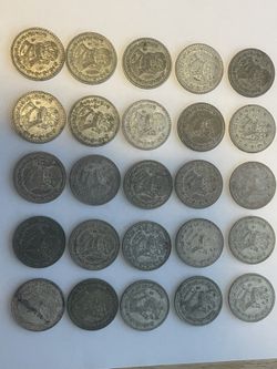 Mexico 1 Peso Silver Coin Lot Of 25 Coins
