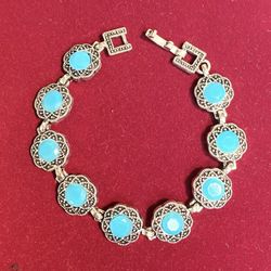 Vintage Persian-Style Turquoise Stone Bracelet 7” Long