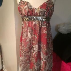 Rampage Women's Paisley Print Midi Dress with Sequin Waistband Size 3