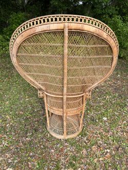 Large Vintage, Peacock, Wicker Fan Chair, Rattan