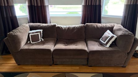 Brown microfiber sectional couch (3-seat) + matching corner chairs $100