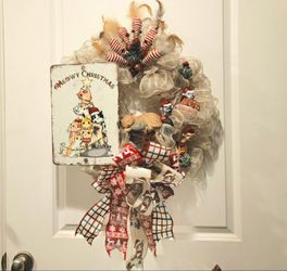 Christmas Cat Dream Wreath Deco Mesh Bow