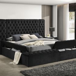 New Black Queen Size Multi Storage Bed Frame With Mattress And Free Delivery, Also Comes In King 