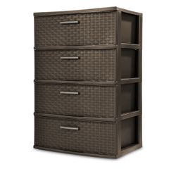 Sterilite Plastic 4 Drawer Wide Weave Tower Espresso