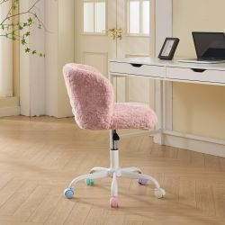 A&A Furniture Office Chair,Artificial rabbit hair Home Office Chair with Metal Base,Adjustable Desk Chair Swivel Office Chair,Vanity Chair(Pink)
