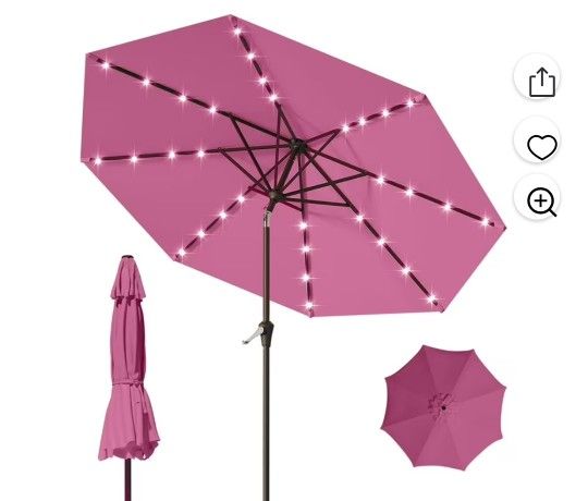 3067: New 9FT Outdoor Patio Umbrella with Solar Lights, LED Lighted Pool Umbrella with Tilt and Crank, Outdoor Table Umbrellas for Deck, Yard & Market