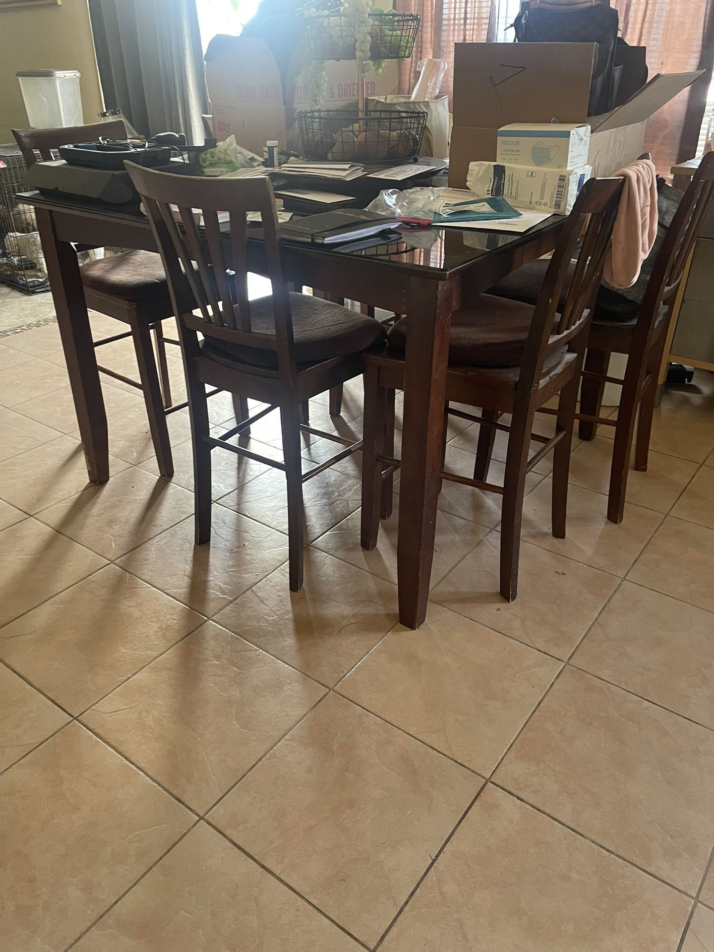 pub kitchen table 54 x 54 with 6 chairs and black glass top