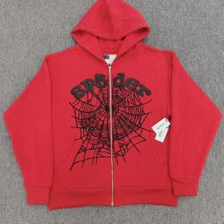 Red Studded Spider Hoodie Size Small