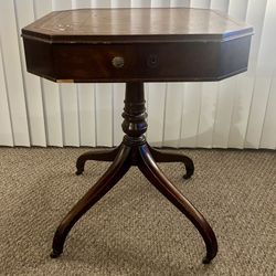Vintage End Table – Octagonal – Brass Feet on Wheels 
