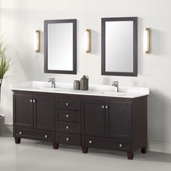 80” double Sink Bathroom Vanity with Top - White