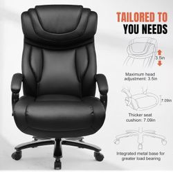 New assembled Big and Tall Office Chair 650lbs Ergonomic Office Chair 6 Gear Adjustable Headrest Swivel Rocking Home Office Desk Chairs Leather High B