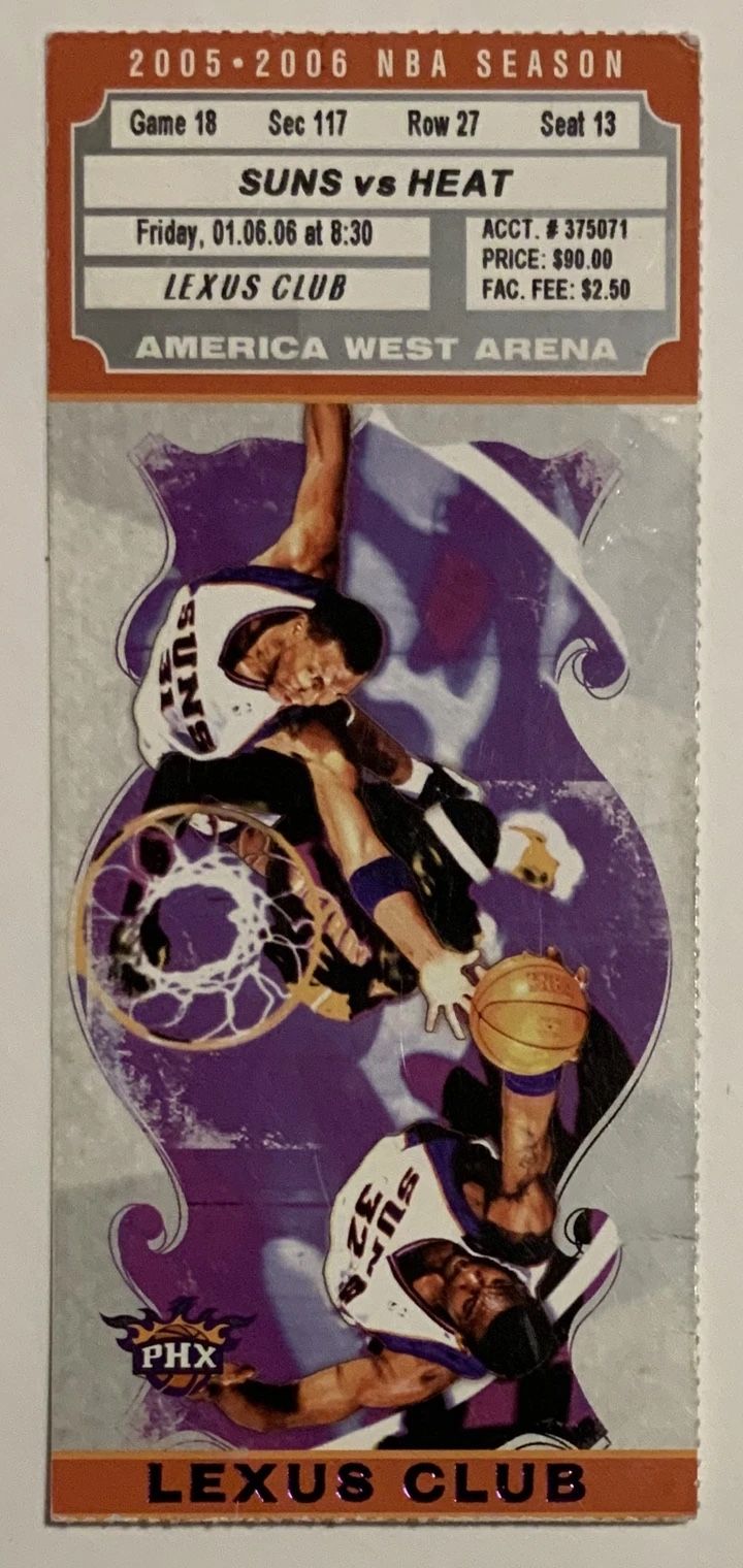 Phoenix Suns 2006 LEXUS CLUB Ticket -vs- Heat 01/06/2006