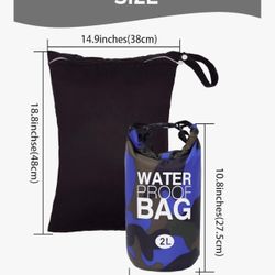Waterproof Dry Bag and Wet Bag, Roll Top Waterproof 2L Backpack Sack for Travel,Swimming,Kayaking, Beach, Rafting, Boating, Hiking, Camping and Fishin