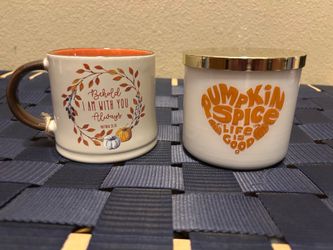 AUTUMN GIFT SET: Wood Wick Candle & Scripture Mug, NEW