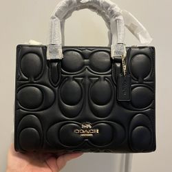 NWT Coach Maggie Small Tote Bag In Blocked Signature Leather Black