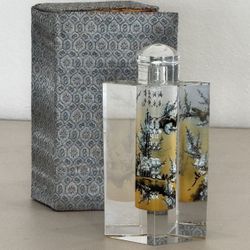 Chinese Neihua (Inside-Painted) Glass Bottle – Snow-Covered Trees & Calligraphy, Hand-Painted Reverse Interior Art