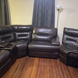 Leather Couch  With 2 Recliners 