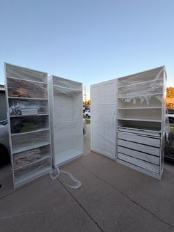 Assembled IKEA PAX Closet System w/ Drawers, Shelves, Jewelry Tray & Lighting