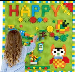 Building Blocks on Wall or Table - 8 pc (10"x20") Self-Adhesive Wall Baseplate, 812 pcs Blocks