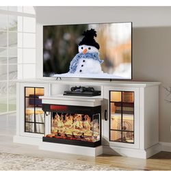 New, 59'' Fireplace TV Stand, 3 Sided Glass Media Entertainment Center Console Table for TVs up to 65''