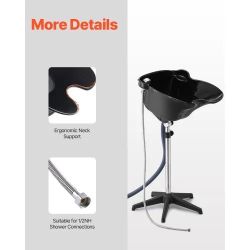 VEVOR Portable Shampoo Bowl, Deep Shampoo Sink for Washing Hair with Adjustable Height and Angle, Includes Drain Hose, Shower Head, Portable Wash Bowl