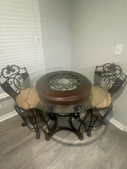 Round Glass Top Dining Table with 2 Chairs