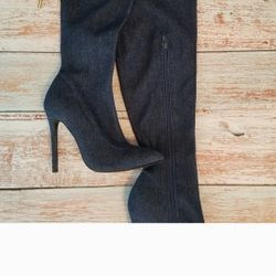 Bella Luna "Jackie" Blue Denim Thigh-high Boots