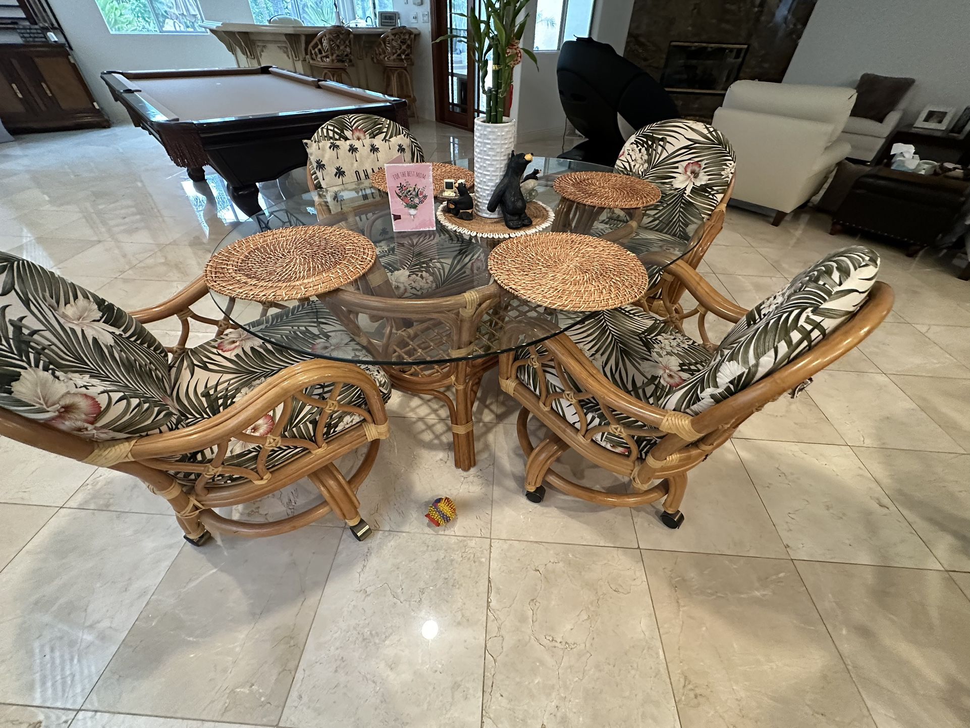South Sea Rattan Dining Table And Barstools .