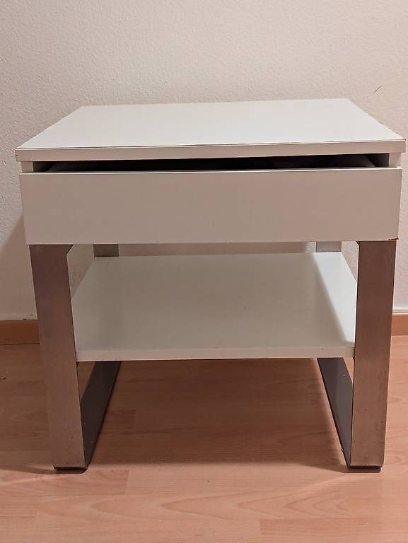 White Small Table Nightstand Silver Legs