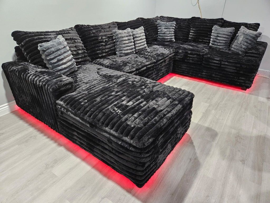 Gourges Oversize Sectional Corduroy Fabric Custome Set W/ LED Light $1799