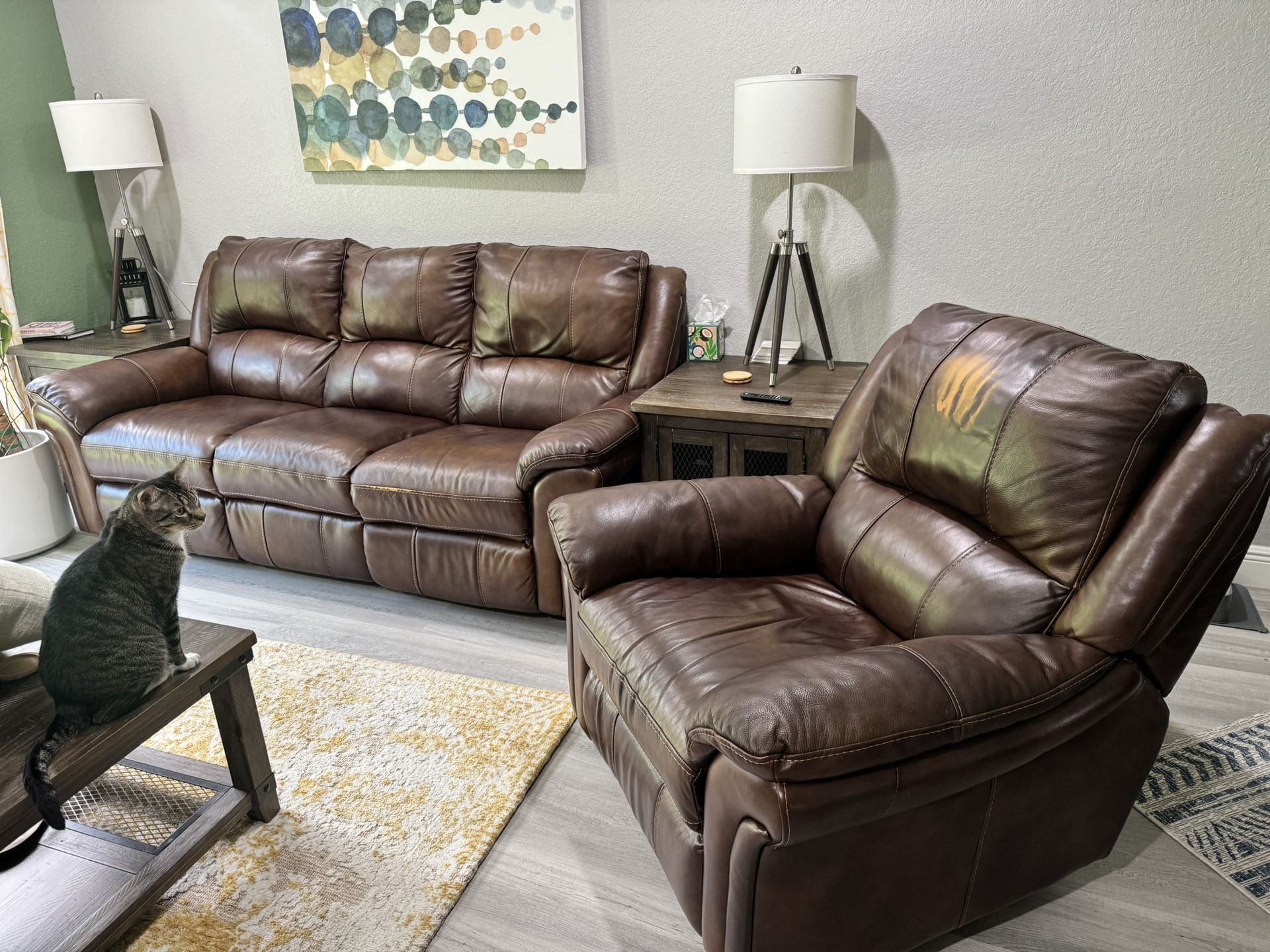 Leather Reclining Sofa and Recliner