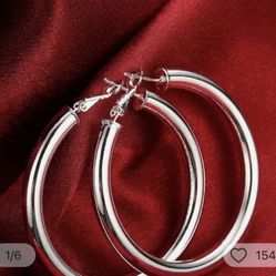 925 Sterling Silver, 50 Mm Round Big Earrings [EAR-44]