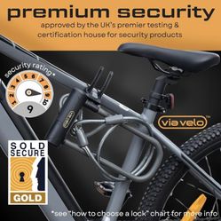Via Velo Bike U Lock with Cable | Pro U Lock 20 CrMnTi Steel 15mm Shackle with Bracket Inside