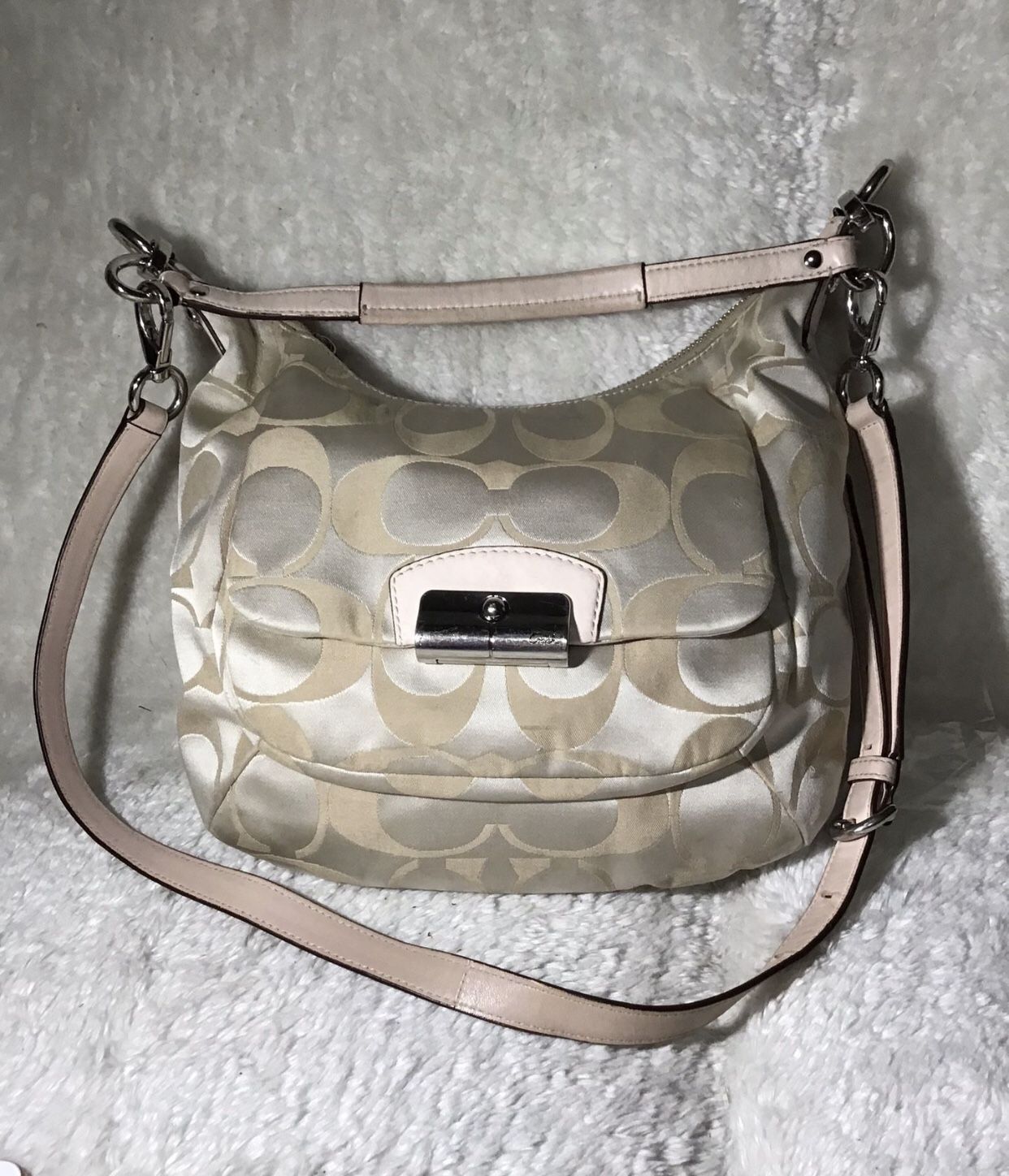 Coach Crossbody Purse Light Pink with Gold Tone Signature Sateen 2ways Purse 