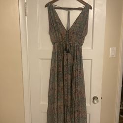 Fashion Fuse Multi Color Floral Print Sleeveless Maxi Dress Sz M Boho Deep V