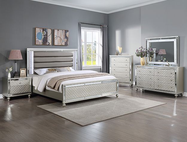 NEW Upholstered LED BED ROOM SET Bed Dresser Night Stand💥NO CREDIT NEEDED $10 Down